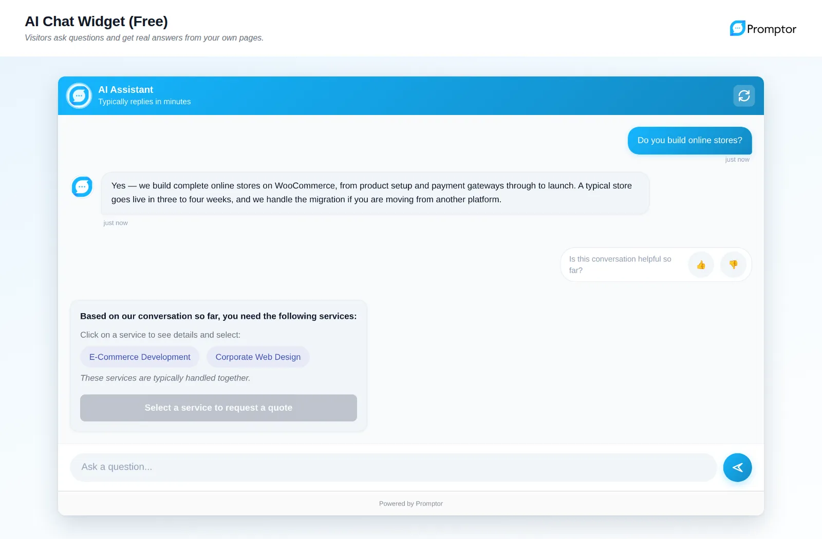 The chat answers from the site’s own content